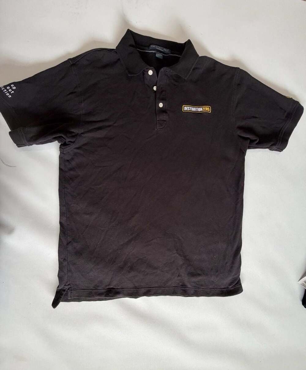 Destination Zero Black Polo Shirt Mens M Logo Embroidery Streetwear Y2K Skater